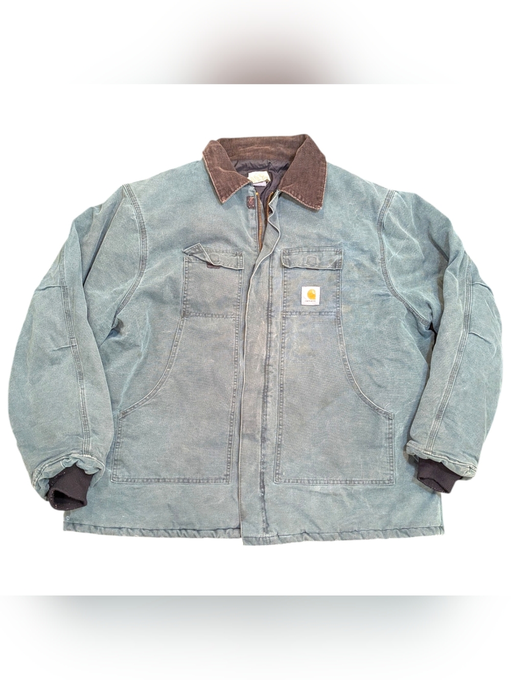 Vtg 98' CARHARTT C26-MOS Green Corduroy Collar Quilted Lined Jacket 3XL Made USA